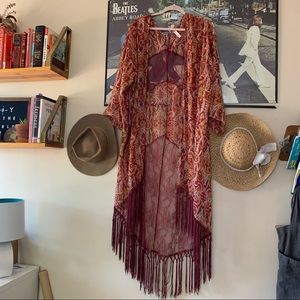 Long boho tasseled kimono duster